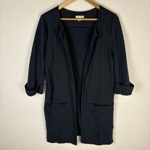 Garnet Hill Navy Blue Cuffed Sleeve Long Open Cardigan